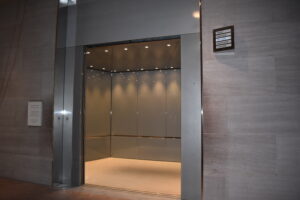 an empty elevator in a large building